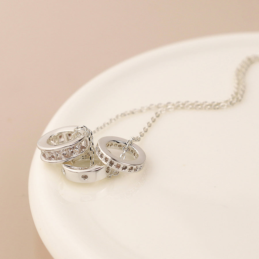 Triple Mini Crystal Rings Necklace