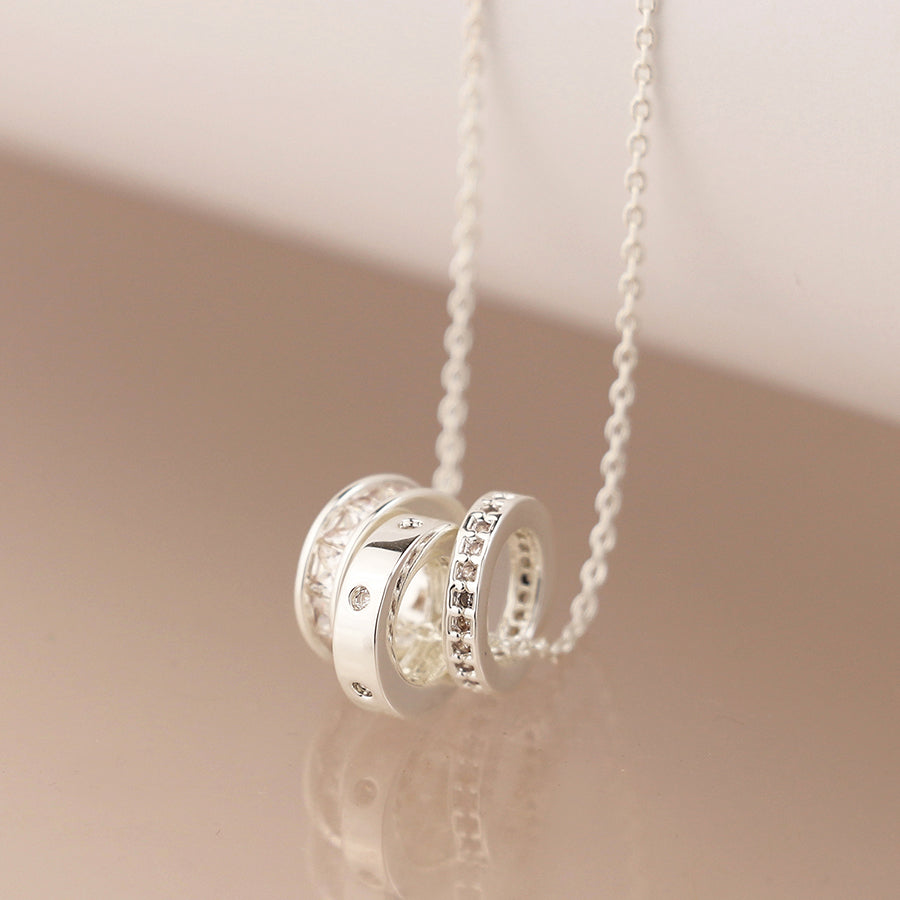 Triple Mini Crystal Rings Necklace