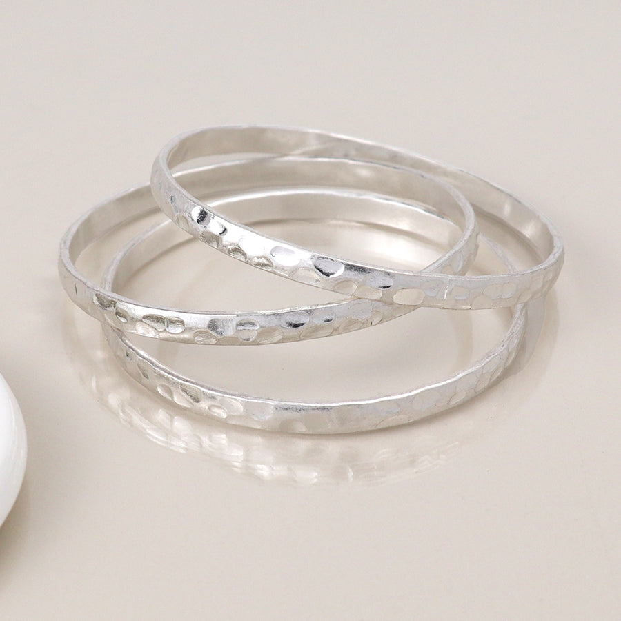 Hammered Worn Bangle Set