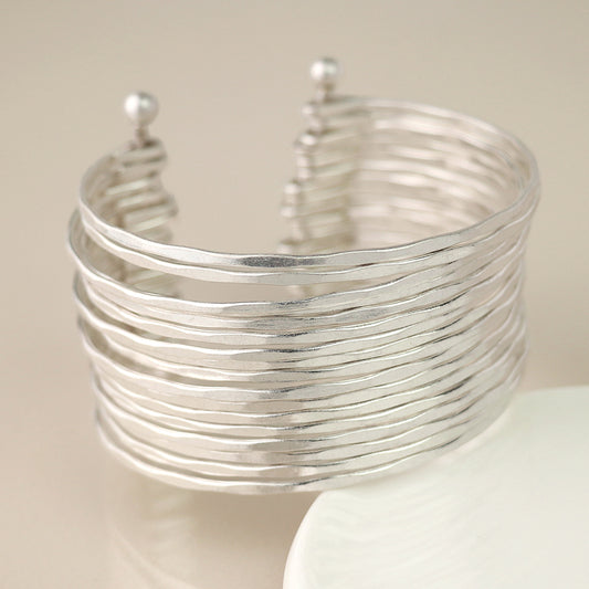 Stacked Multi Strand Hammered Bangle