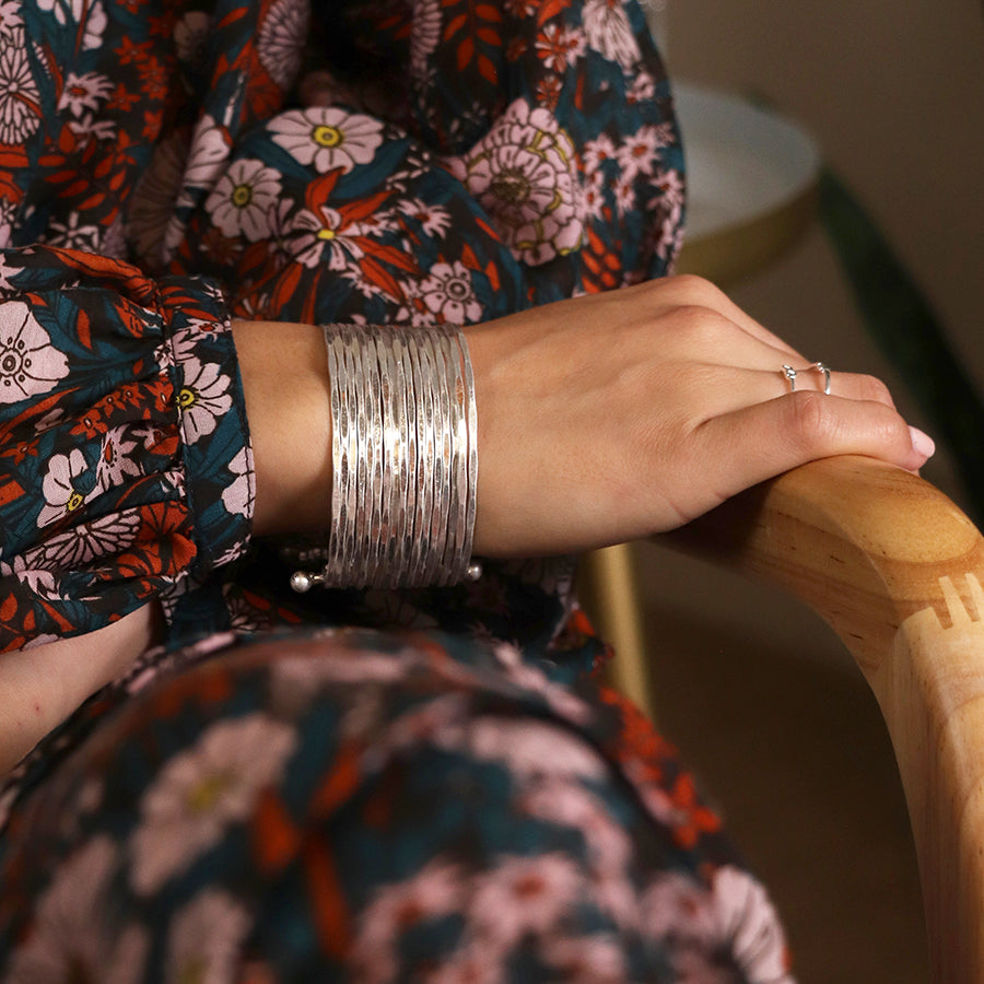 Stacked Multi Strand Hammered Bangle