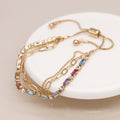 Golden Multicoloured Crystal & Chains Bracelet