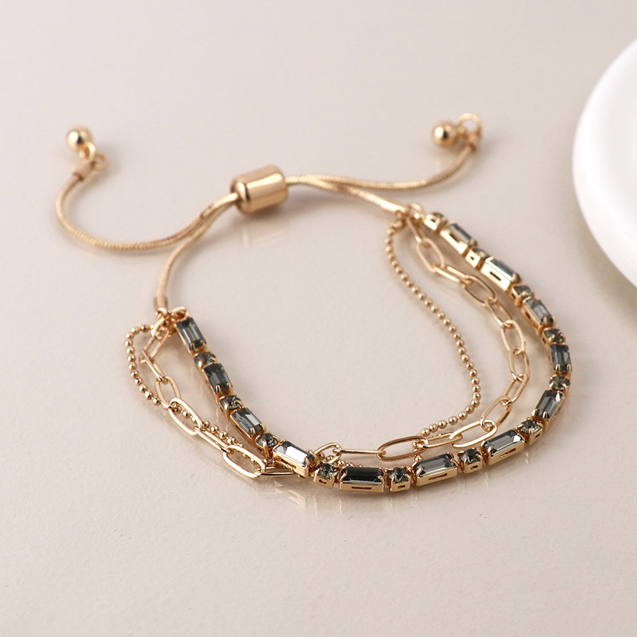 Golden Smokey Crystal & Chains Bracelet