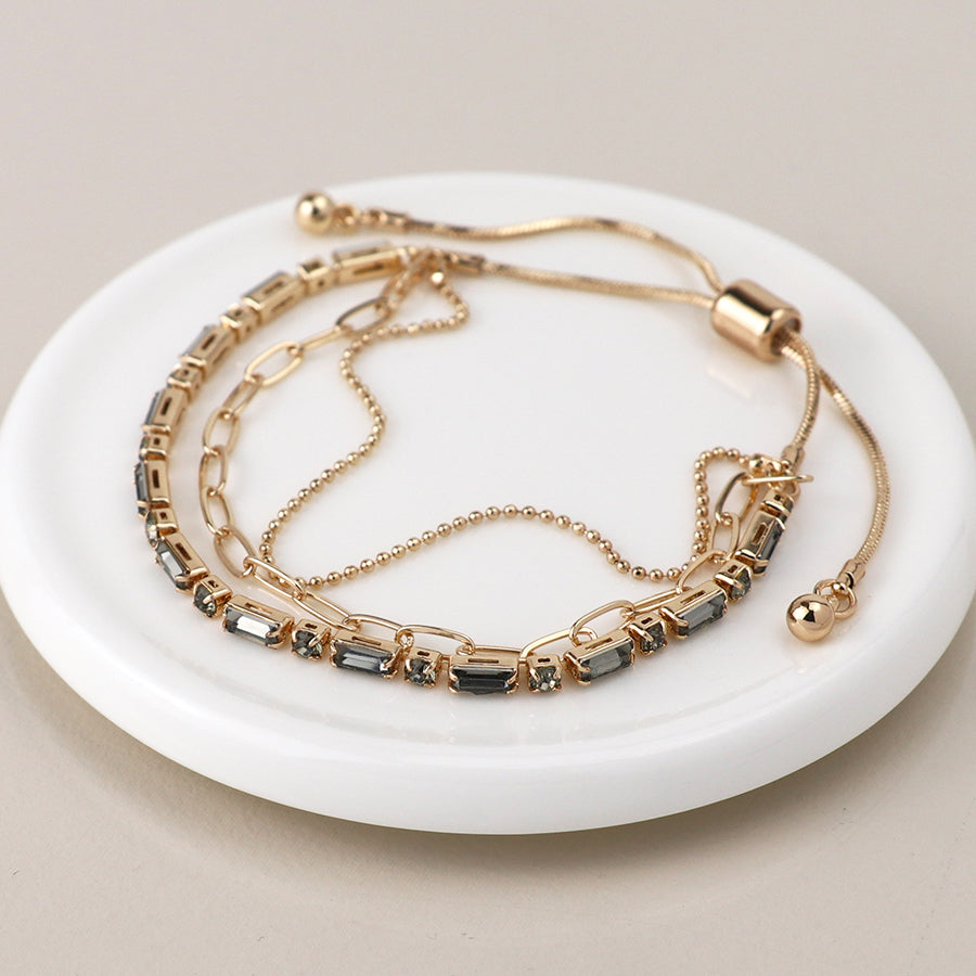 Golden Smokey Crystal & Chains Bracelet