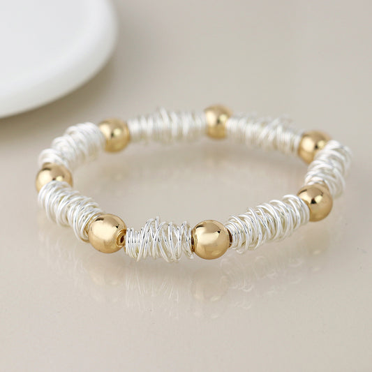 Spun Yarn & Beaded Golden Bracelet