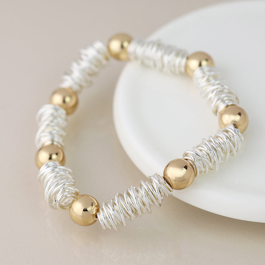 Spun Yarn & Beaded Golden Bracelet