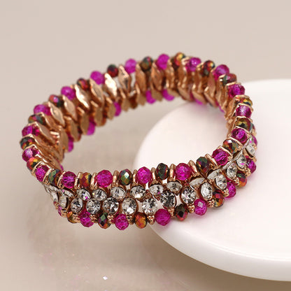 Antique Style Pink & Clear Crystal Stretch Bracelet