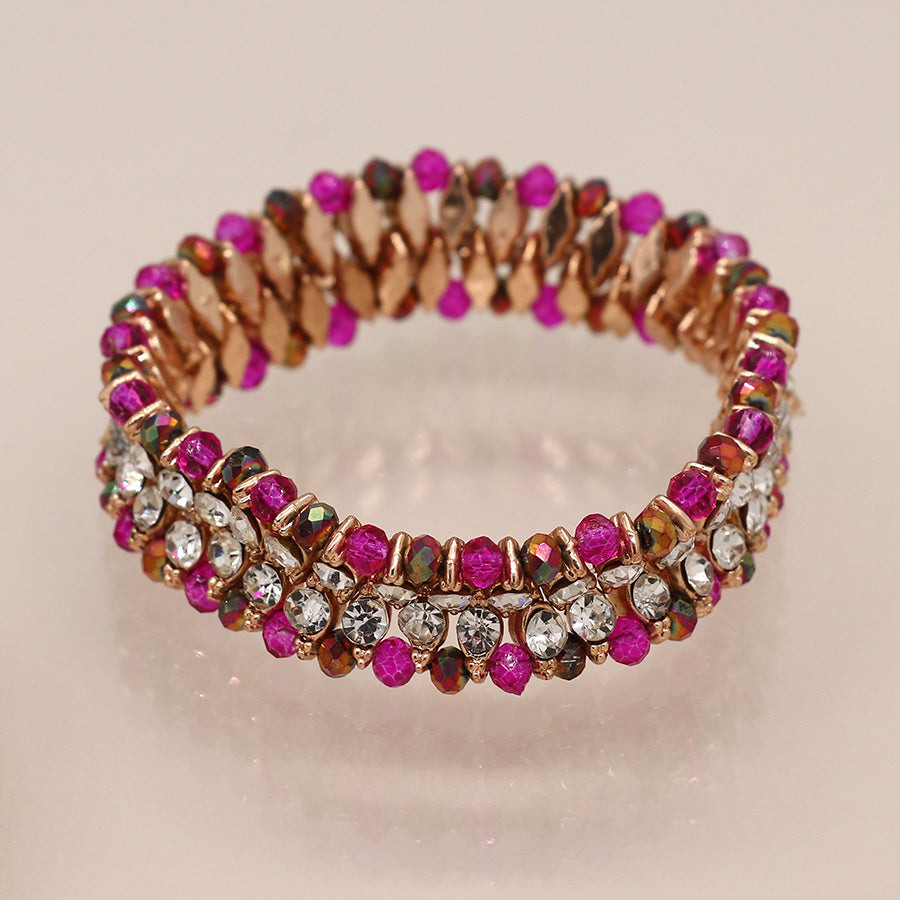 Antique Style Pink & Clear Crystal Stretch Bracelet