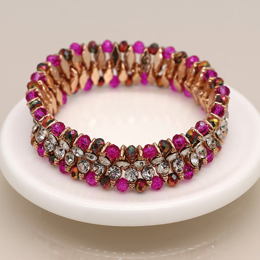 Antique Style Pink & Clear Crystal Stretch Bracelet
