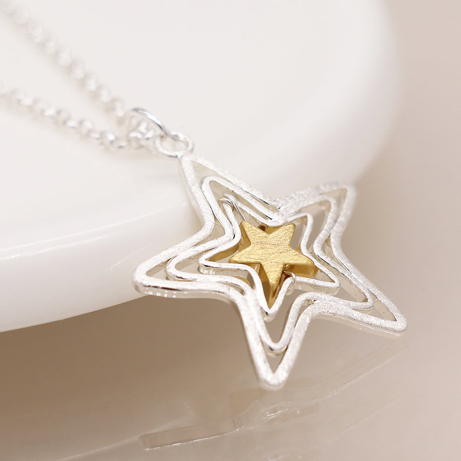 Two Tone Centre Wire Stars Necklace