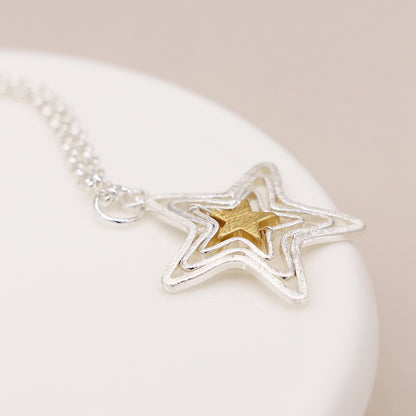 Two Tone Centre Wire Stars Necklace