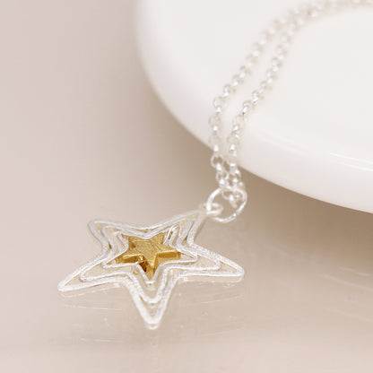Two Tone Centre Wire Stars Necklace