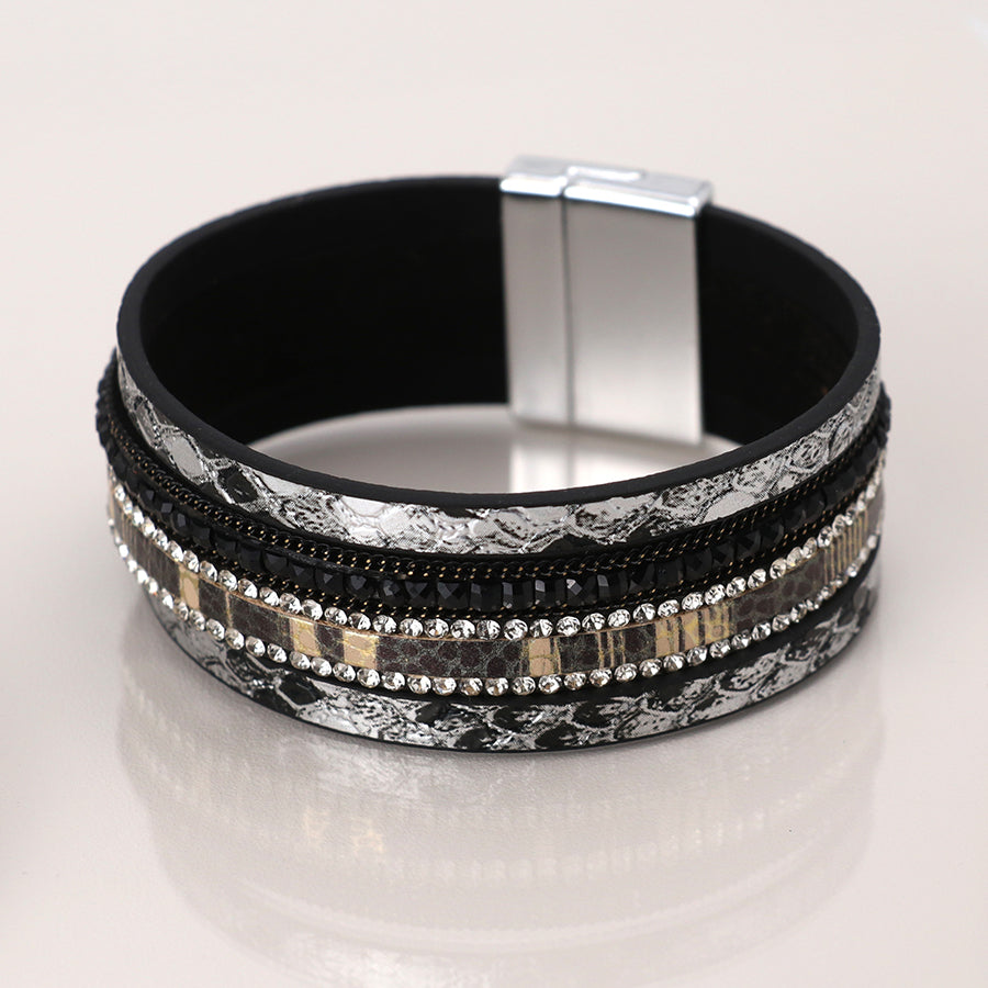 Black & Grey Mix Faux Snake Print Bracelet
