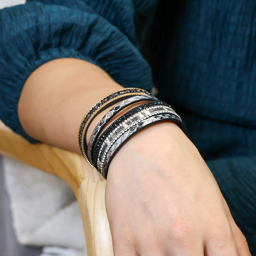 Black & Grey Mix Faux Snake Print Bracelet
