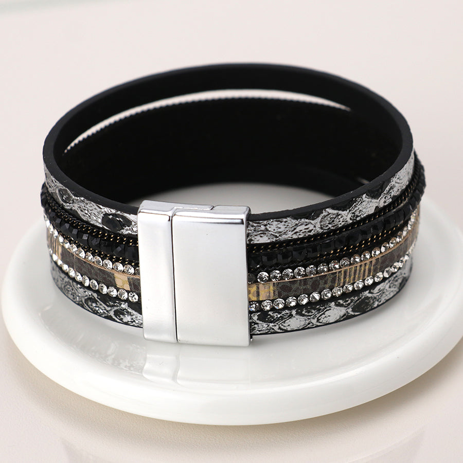 Black & Grey Mix Faux Snake Print Bracelet