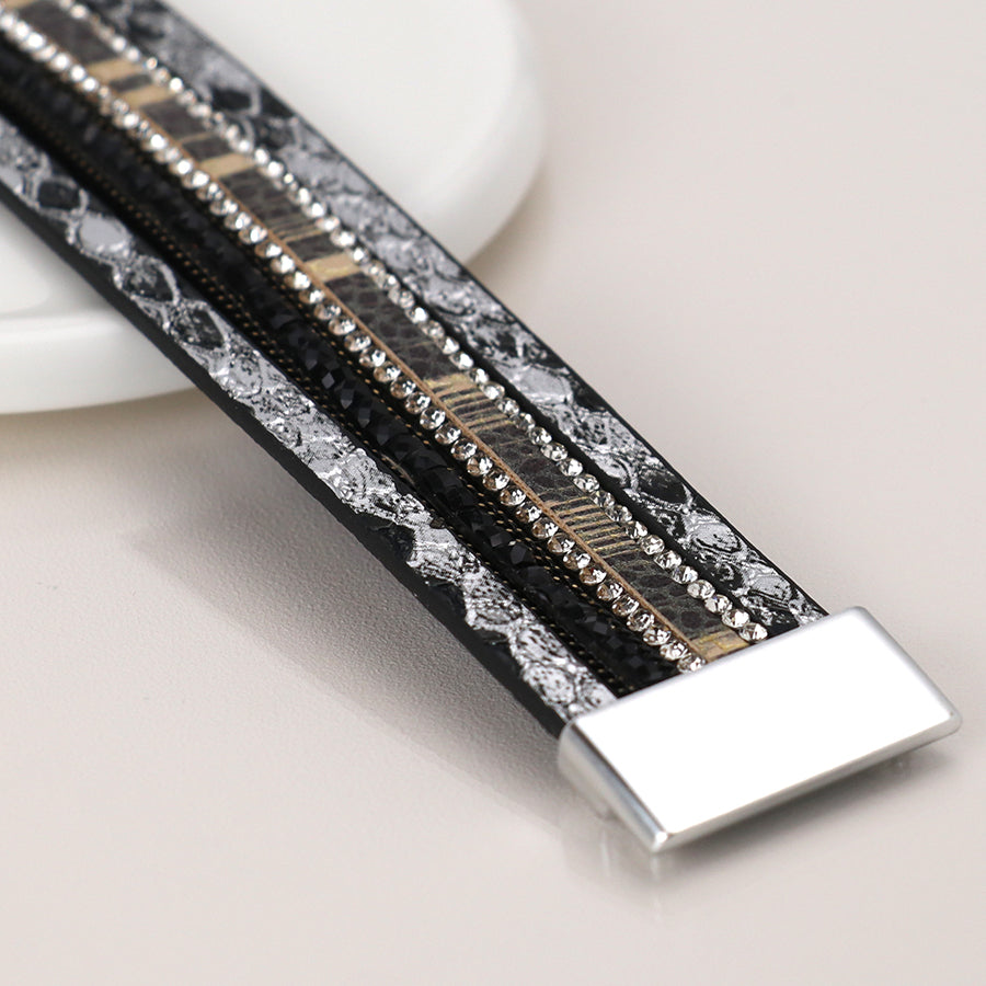 Black & Grey Mix Faux Snake Print Bracelet