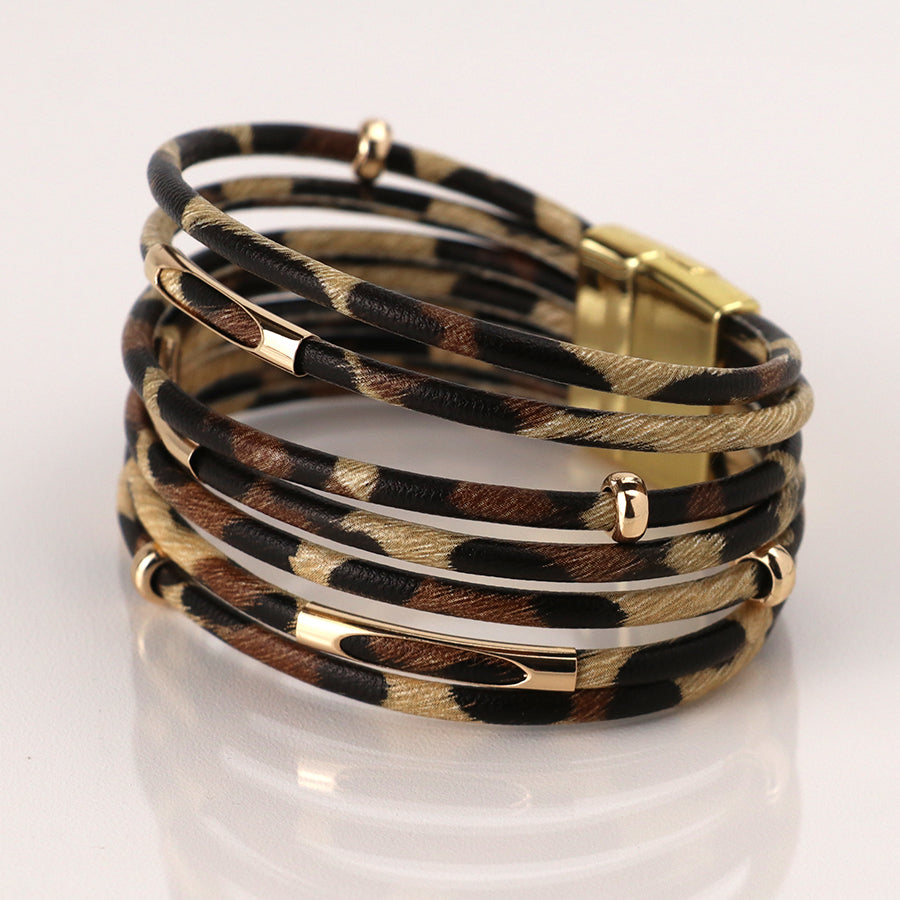 Multistrand Classic Animal Print & Crystal Bracelet