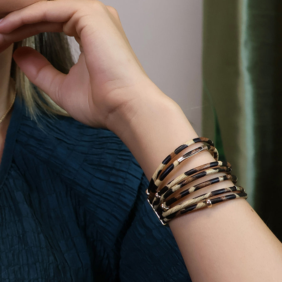 Multistrand Classic Animal Print & Crystal Bracelet