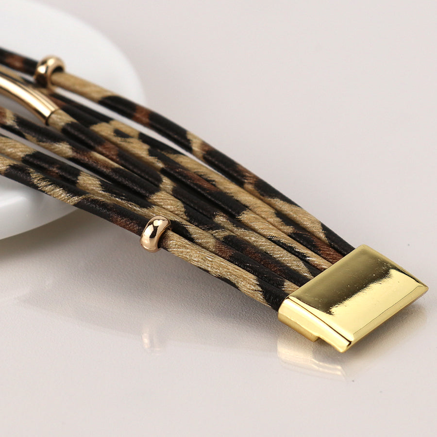 Multistrand Classic Animal Print & Crystal Bracelet