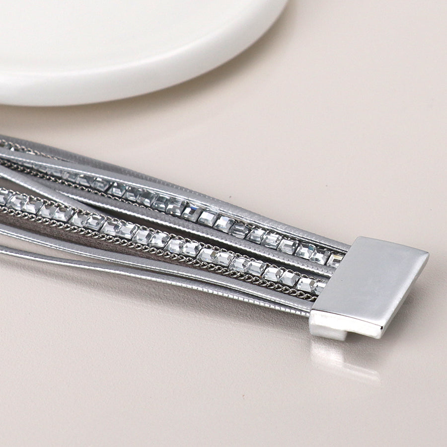 Grey Leather & Glass Multistrand Bracelet