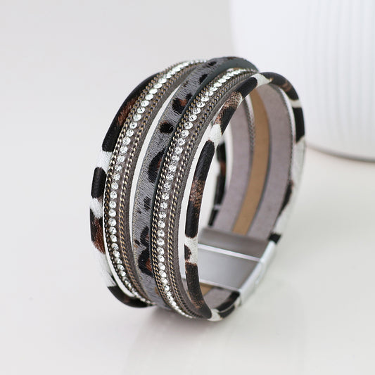 Animal Print & Crystal Multi Layered Magnetic Bracelet