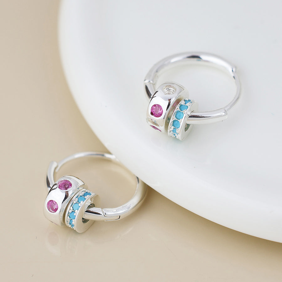Pink & Blue Set Ring Hoop Earrings