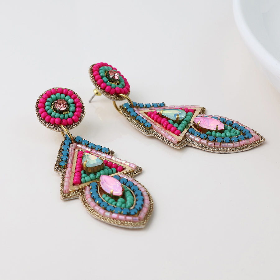 Embellished Aqua Mix Aztec Earrings
