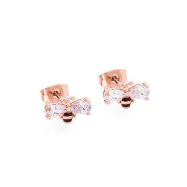 Bee Crystal Ball Stud | Rose Gold