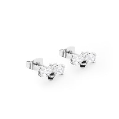 Bee Crystal Ball Stud | Silver