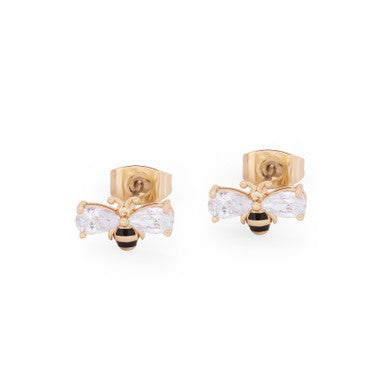 Bee Crystal Ball Stud | Gold