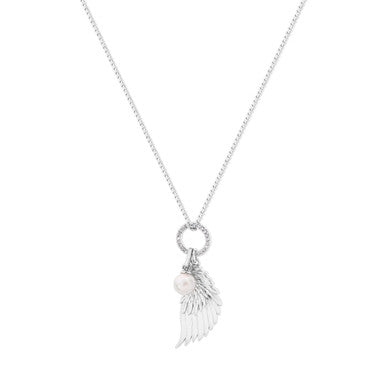 Angel Wing Crystal & Pearl Pendant | Silver