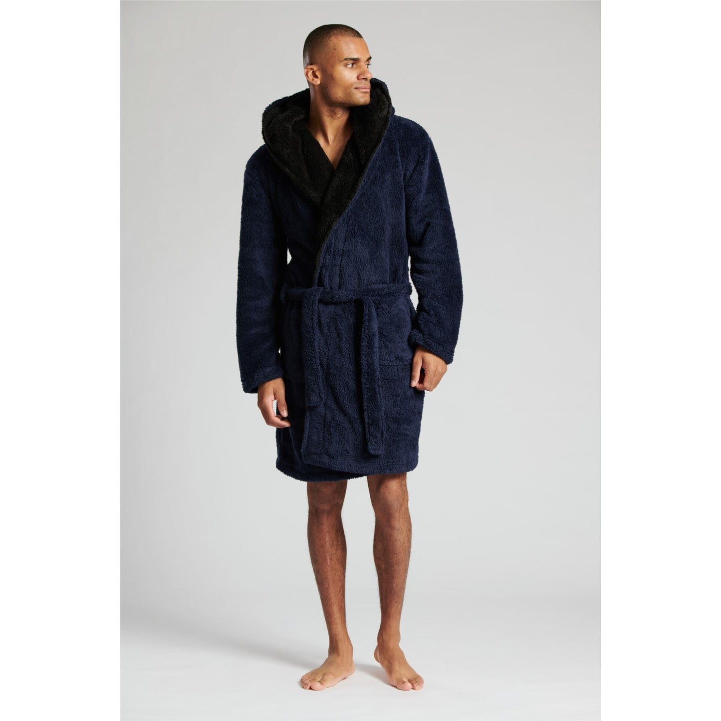 Lougeable Mens Sherpa Robe | Navy / Black