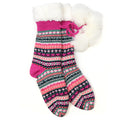 Bright Pink Fair Isle Sherpa Slipper Socks