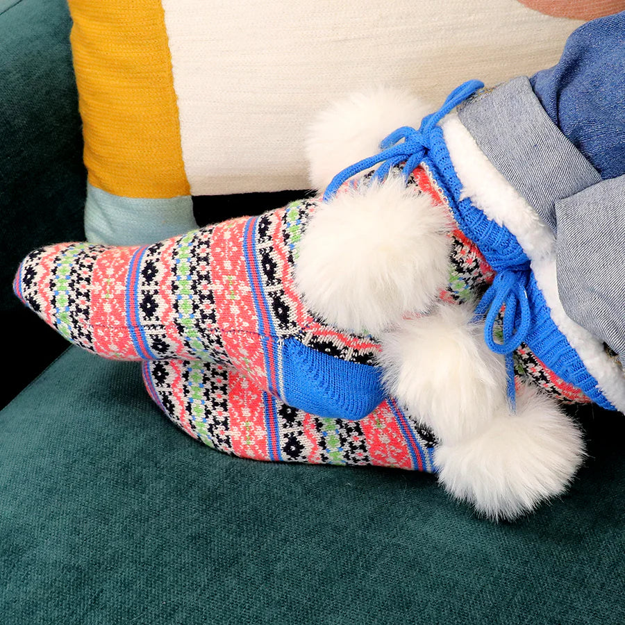 Bright Blue Fair Isle Sherpa Slipper Socks