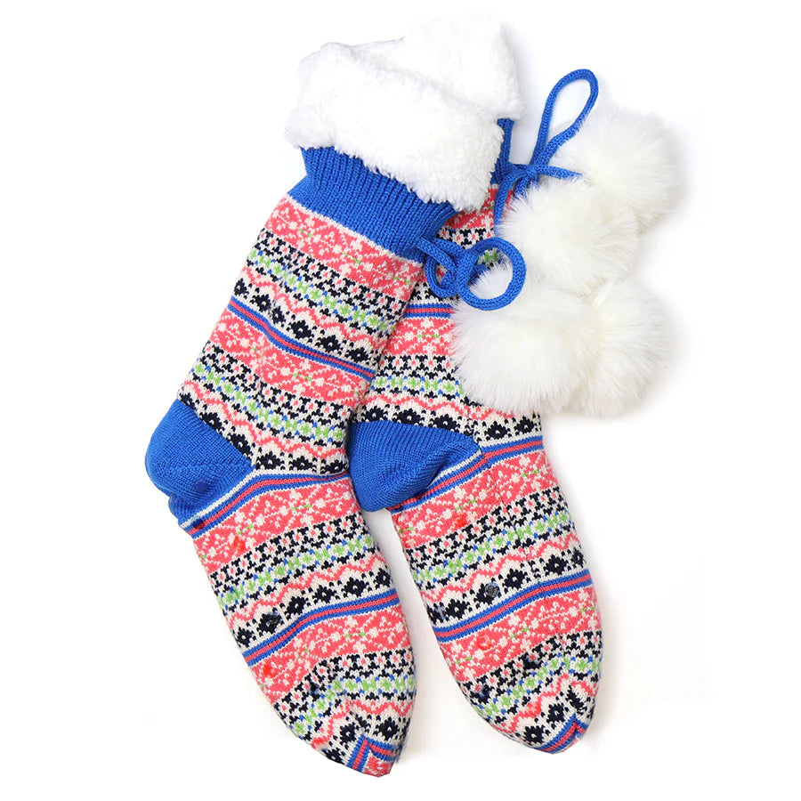 Bright Blue Fair Isle Sherpa Slipper Socks