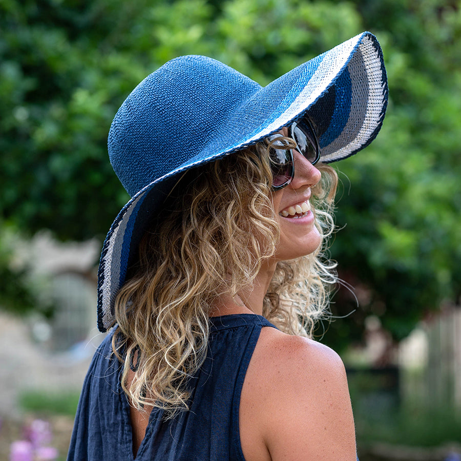 Navy Brim Stripe Sun Hat