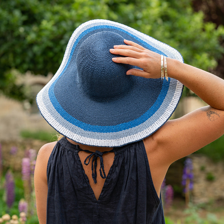 Navy Brim Stripe Sun Hat
