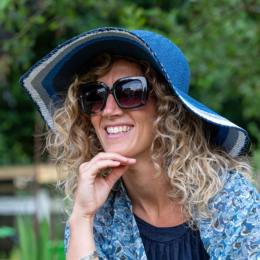 Navy Brim Stripe Sun Hat