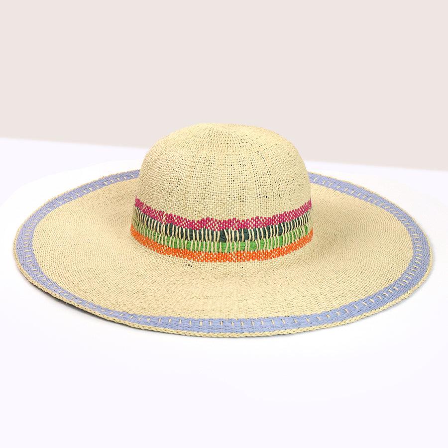 Wide Brim Sun Hat With Rainbow Band