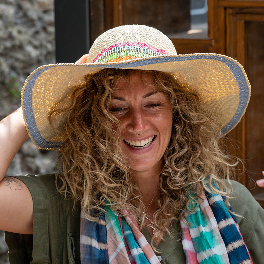Wide Brim Sun Hat With Rainbow Band