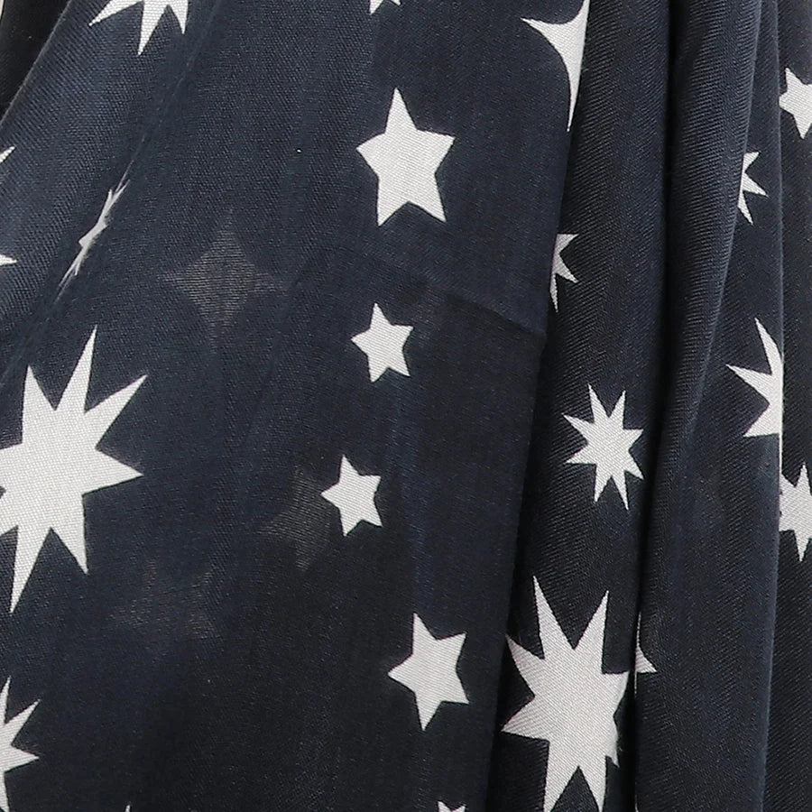 Dark Navy/Grey with Ecru Star Swirl Print Scarf