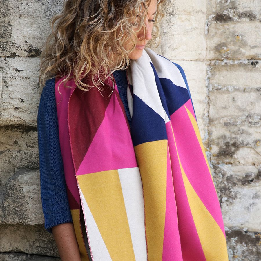 Mustard & Pink Mix Colour Block Scarf