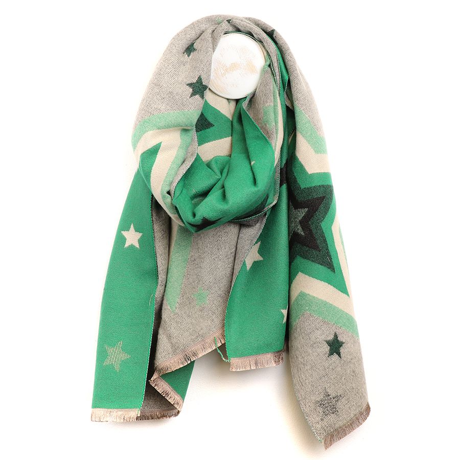 Green & Bold Jacquard Star Print Scarf