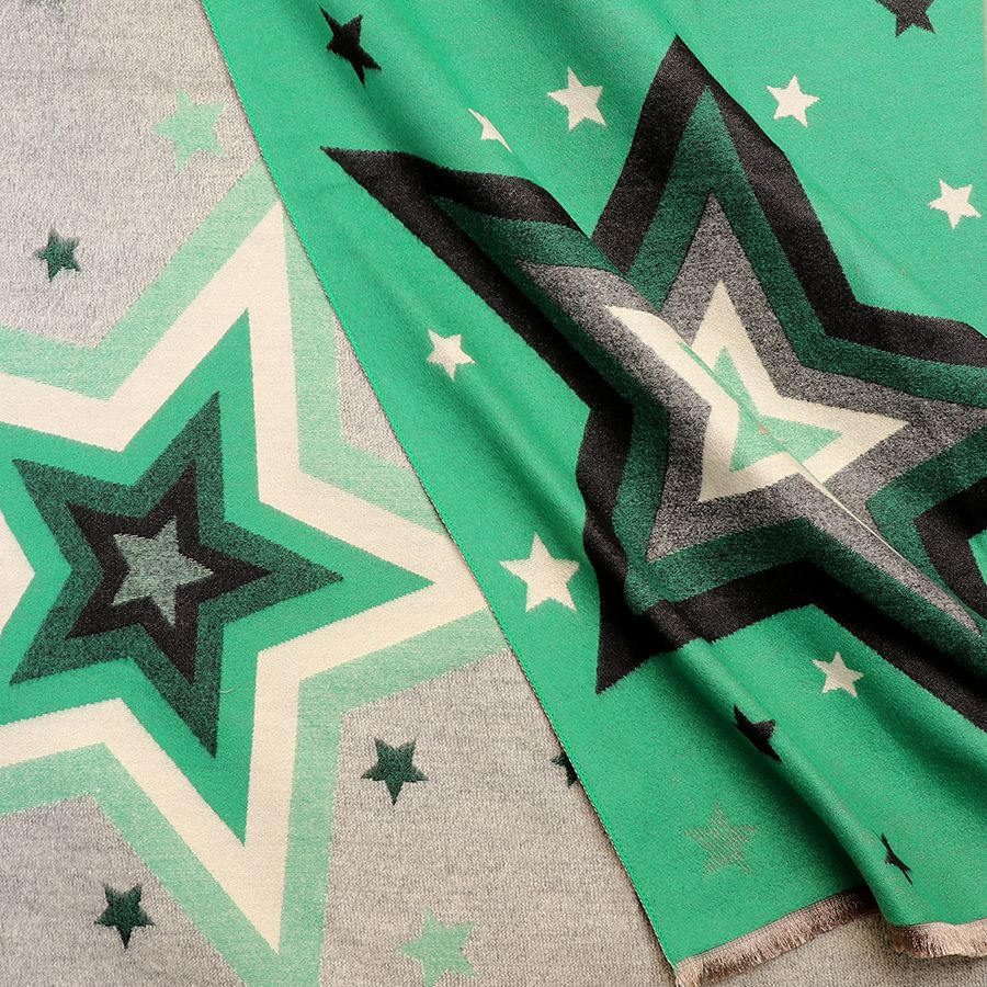 Green & Bold Jacquard Star Print Scarf