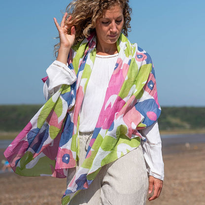 Organic Cotton Green & Pink Retro Print Scarf