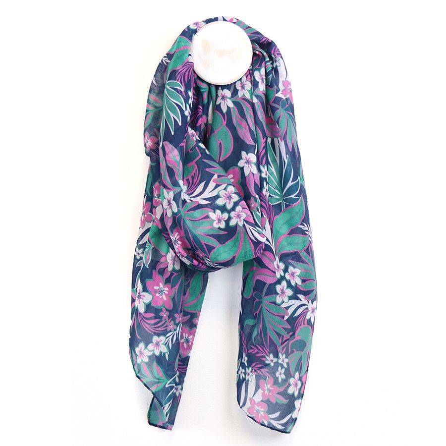 Recycled Teal Mix Tropical Print Scarf