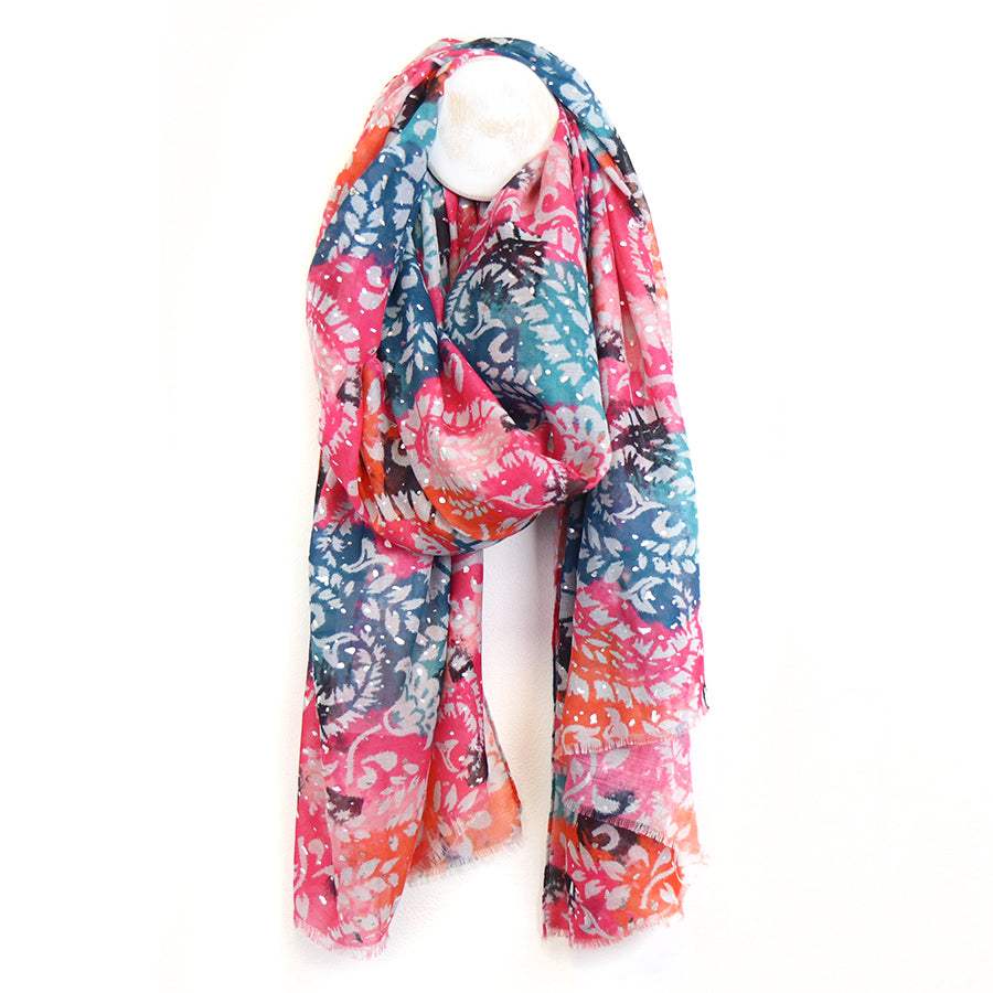 Recycled Pink & Blue Paisley Print Scarf