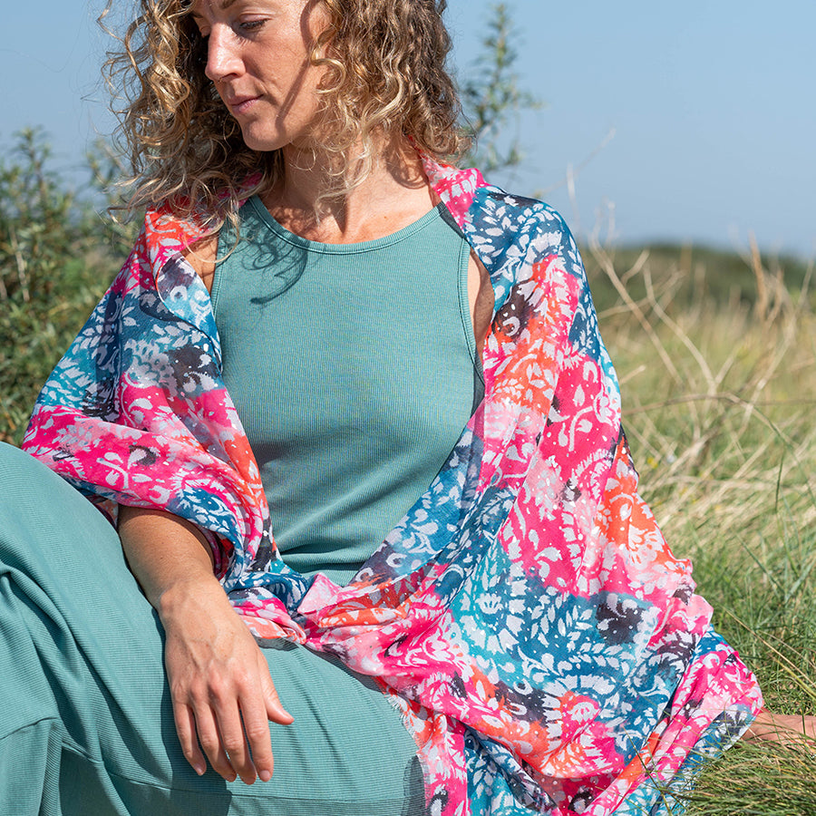 Recycled Pink & Blue Paisley Print Scarf