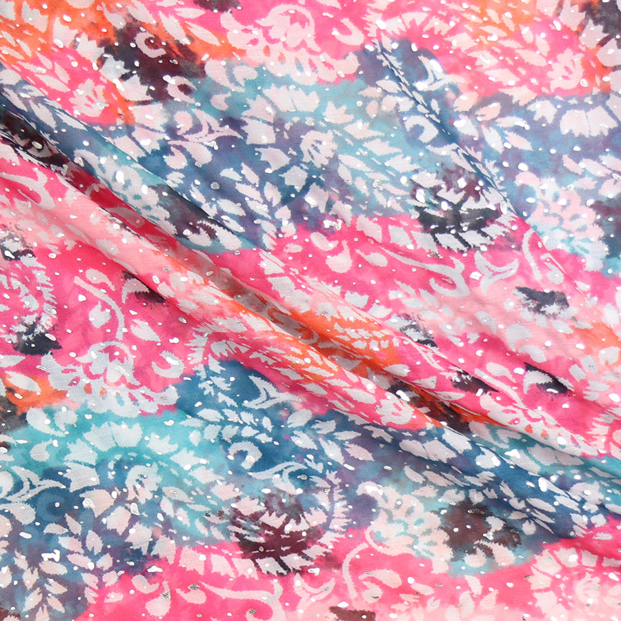 Recycled Pink & Blue Paisley Print Scarf