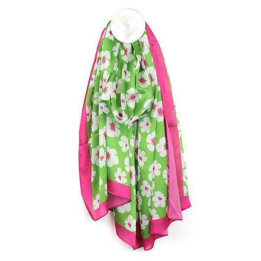 Silky Feel Green Pansy Print Scarf